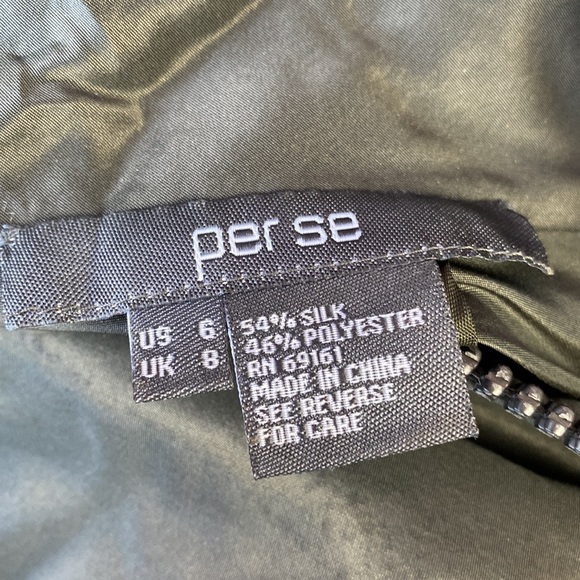 Per Se Silk Dark Green Ballon Sleeve midi Dress size M - Picture 2 of 7